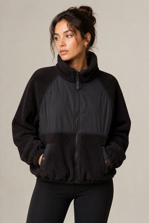 Blogilates Jackets & Blazers - BLOGILATES Black Sherpa Fleece Zip Jacket – Size Small